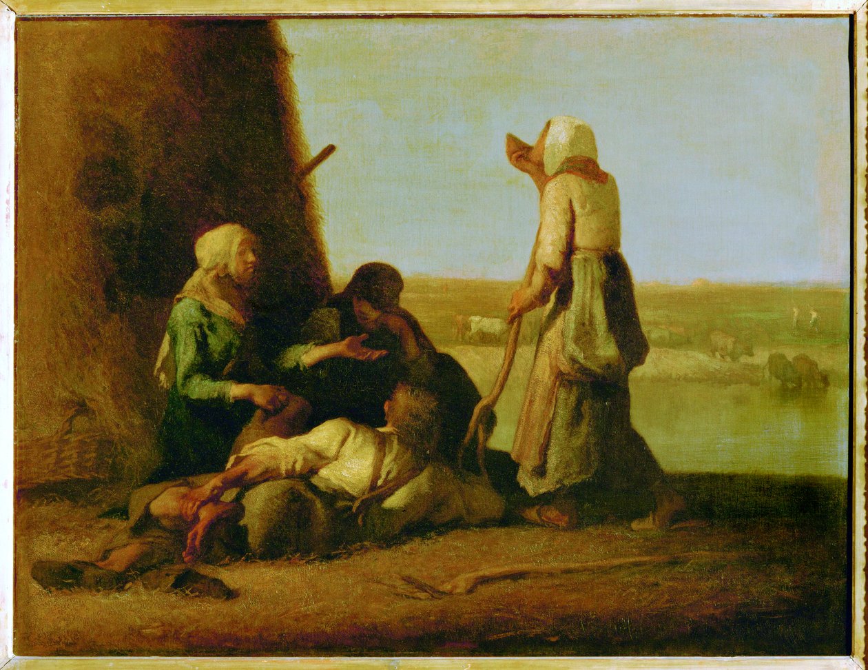 Le Repos des Faneurs, de rest van de hooimakers (schilderij op doek) door Jean-Francois Millet