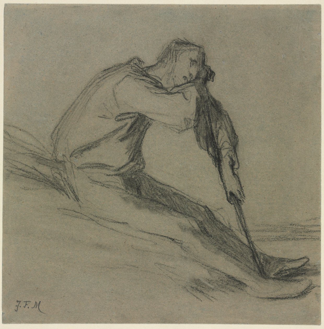Zittende Boer Rustend op een Schoffel door Jean-Francois Millet