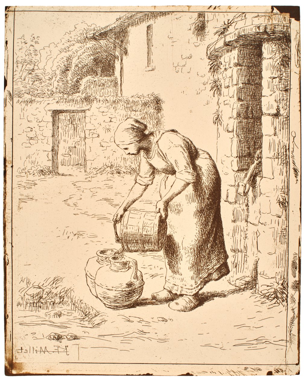 Frau leert einen Eimer door Jean-Francois Millet