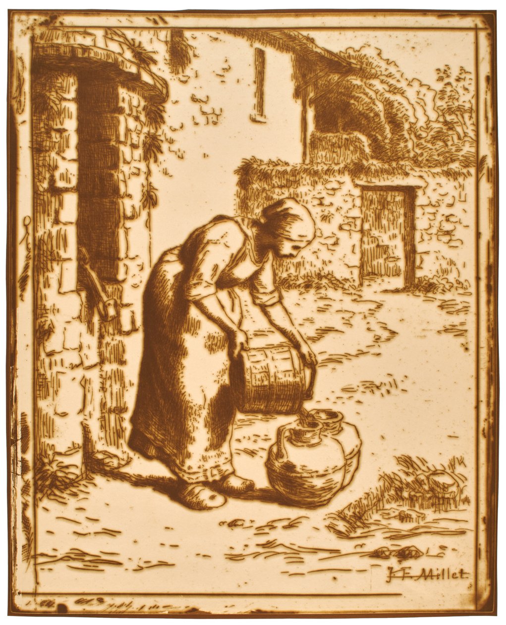 Frau, die einen Eimer leert door Jean-Francois Millet