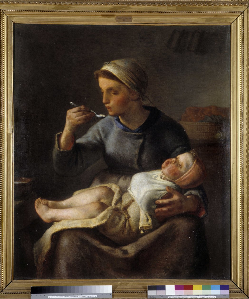 Vrouw die haar kind te eten geeft (Le porridge) door Jean Francois Millet