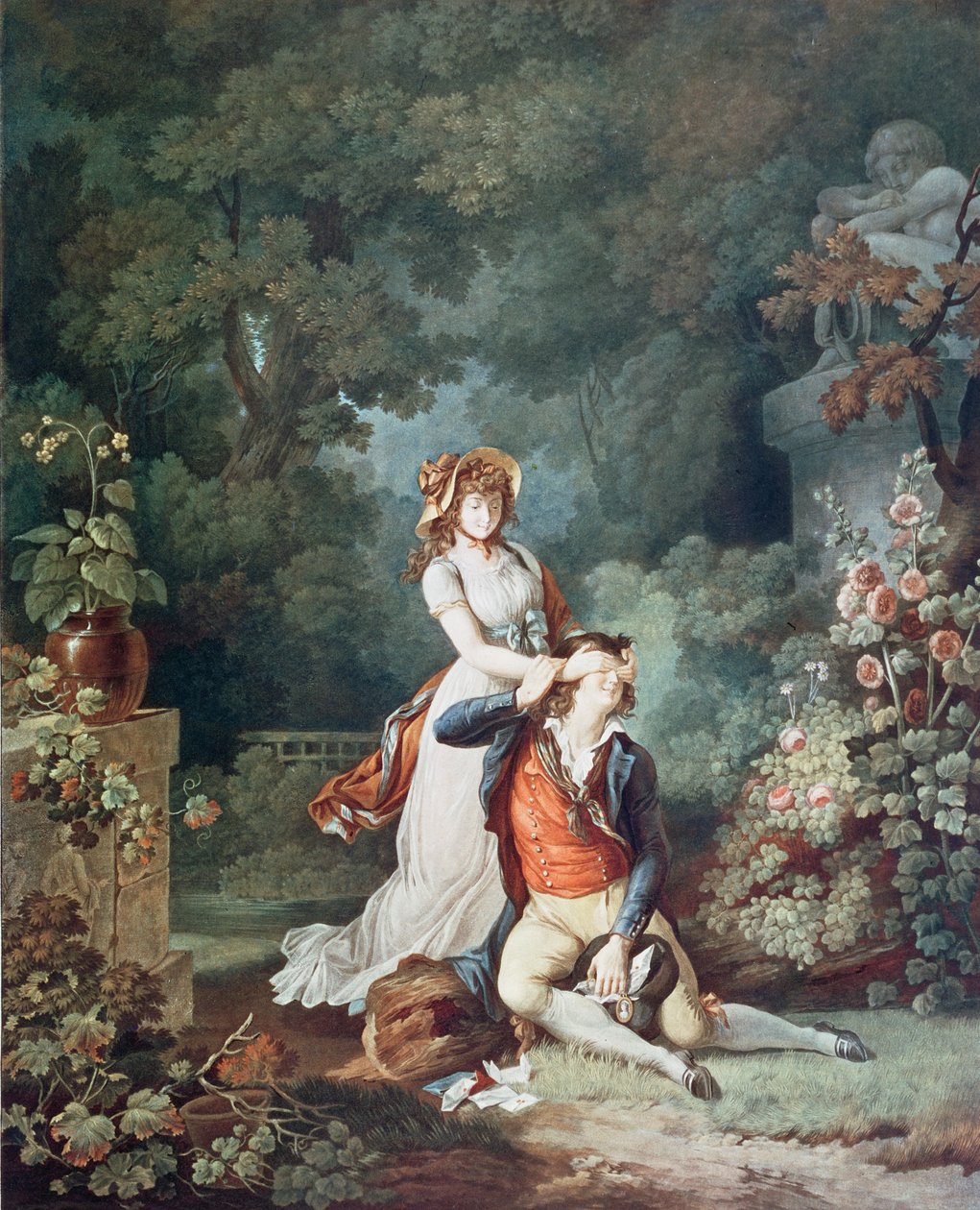 De geliefde verrast, gegraveerd door Charles Melchior Descourtis (1753-1820) door Jean Frederic (after) Schall