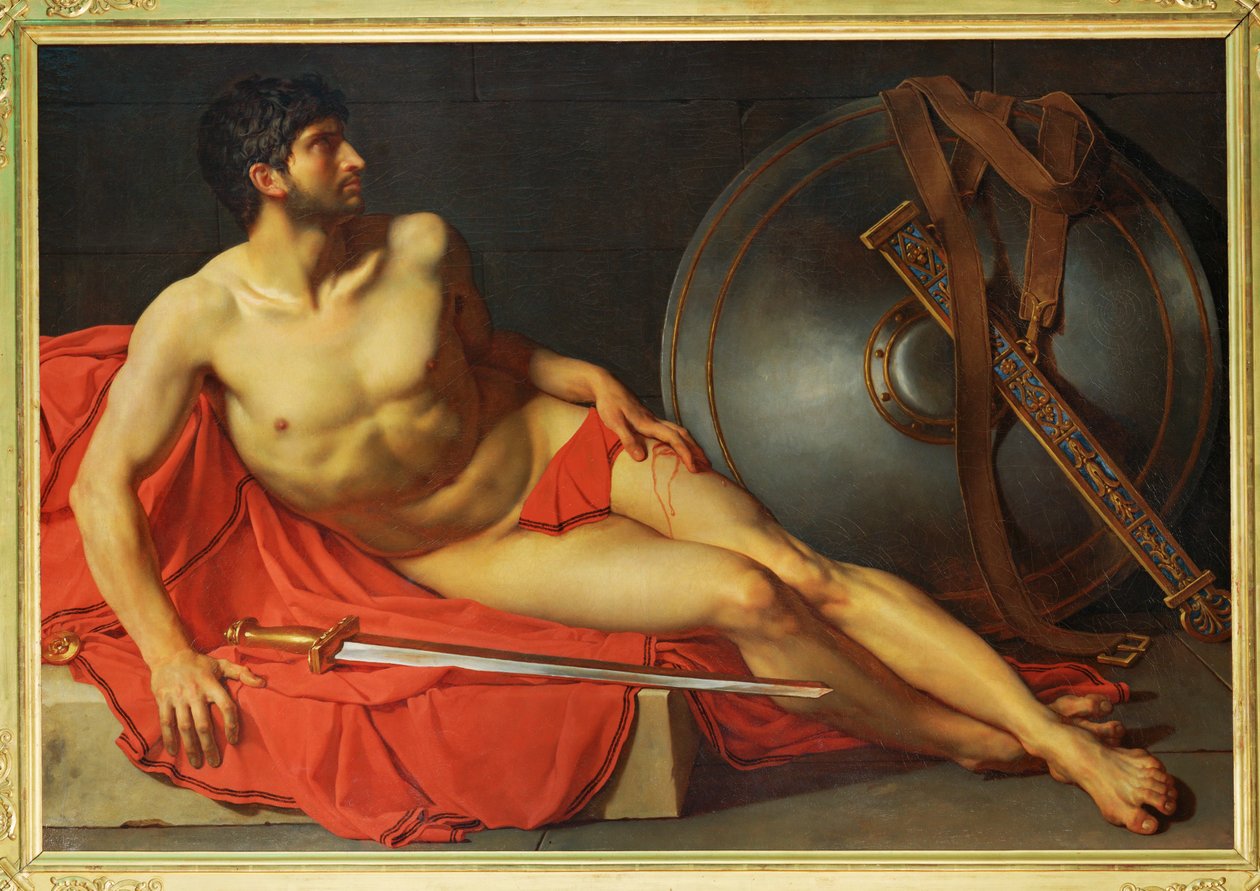 Gewonde Romeinse soldaat (schilderij op doek) door Jean Germain Drouais
