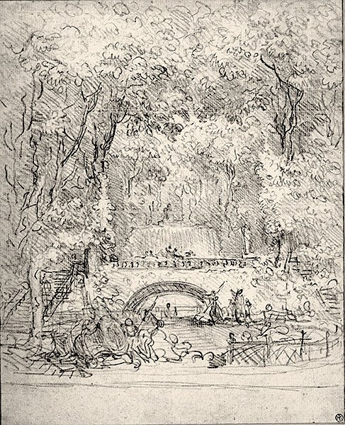 Waterval in een tuin door Jean Honore Fragonard