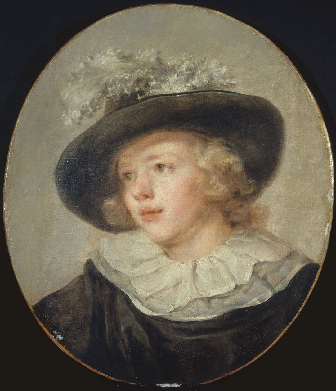 Portret van een jonge jongen met een gevederde hoed door Jean-Honore Fragonard