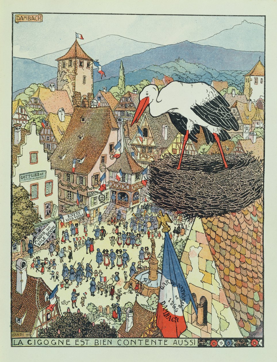 De intocht van Franse troepen in Dambach, Elzas door Jean Jacques Waltz