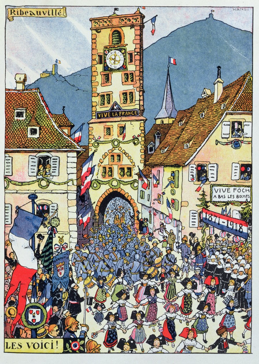 Ingang van Franse troepen in Ribeauville, Elzas door Jean Jacques Waltz