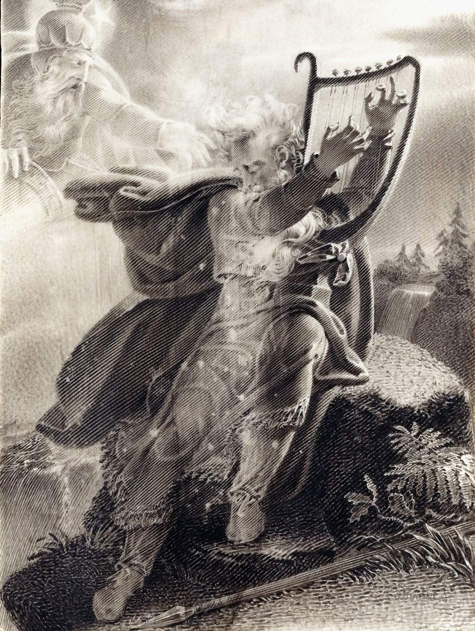 Ossian speelt de harp door Jean Jacques Casimir Karpff