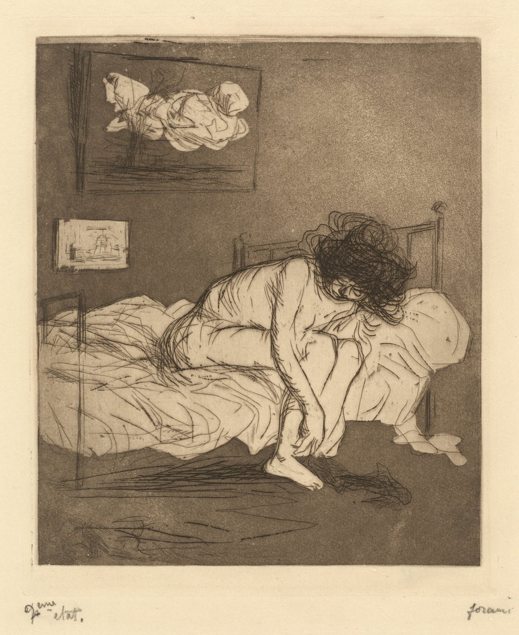 Vrouw die haar kousen aantrekt (Woman Putting On Her Stockings) door Jean-Louis Forain