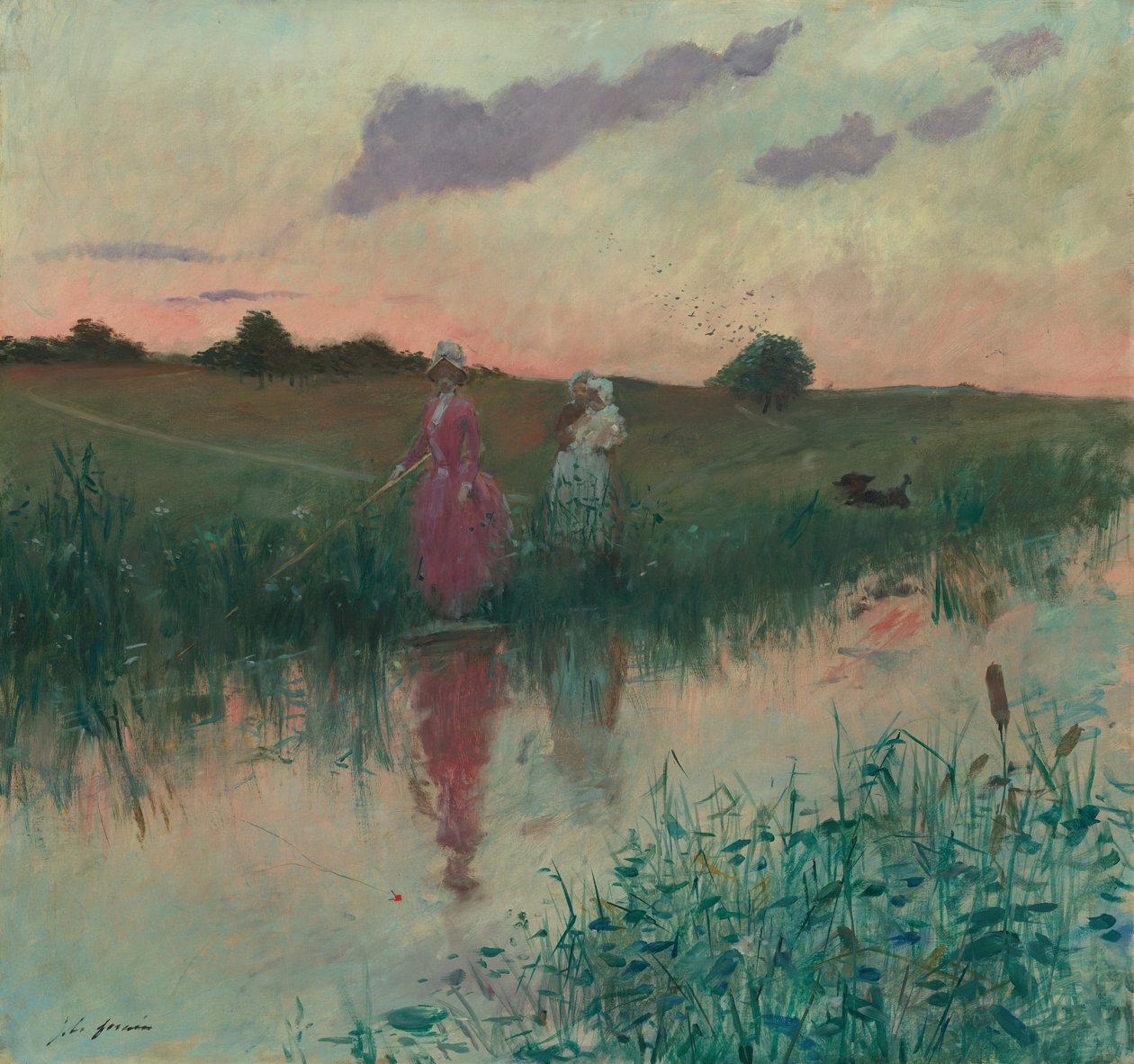 De vrouw van de kunstenaar aan het vissen door Jean-Louis Forain