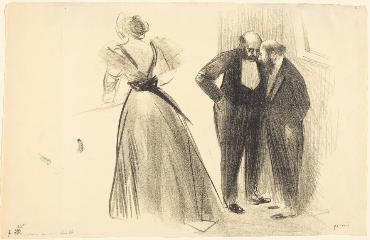 Drie tekeningen op een blad door Jean-Louis Forain