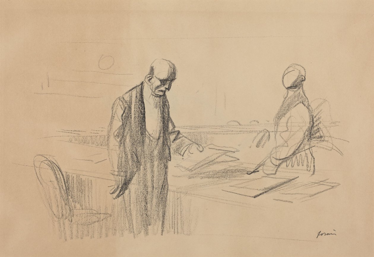 a) Op de conferentie (voorkant); b) Liggende figuur (achterkant) door Jean-Louis Forain