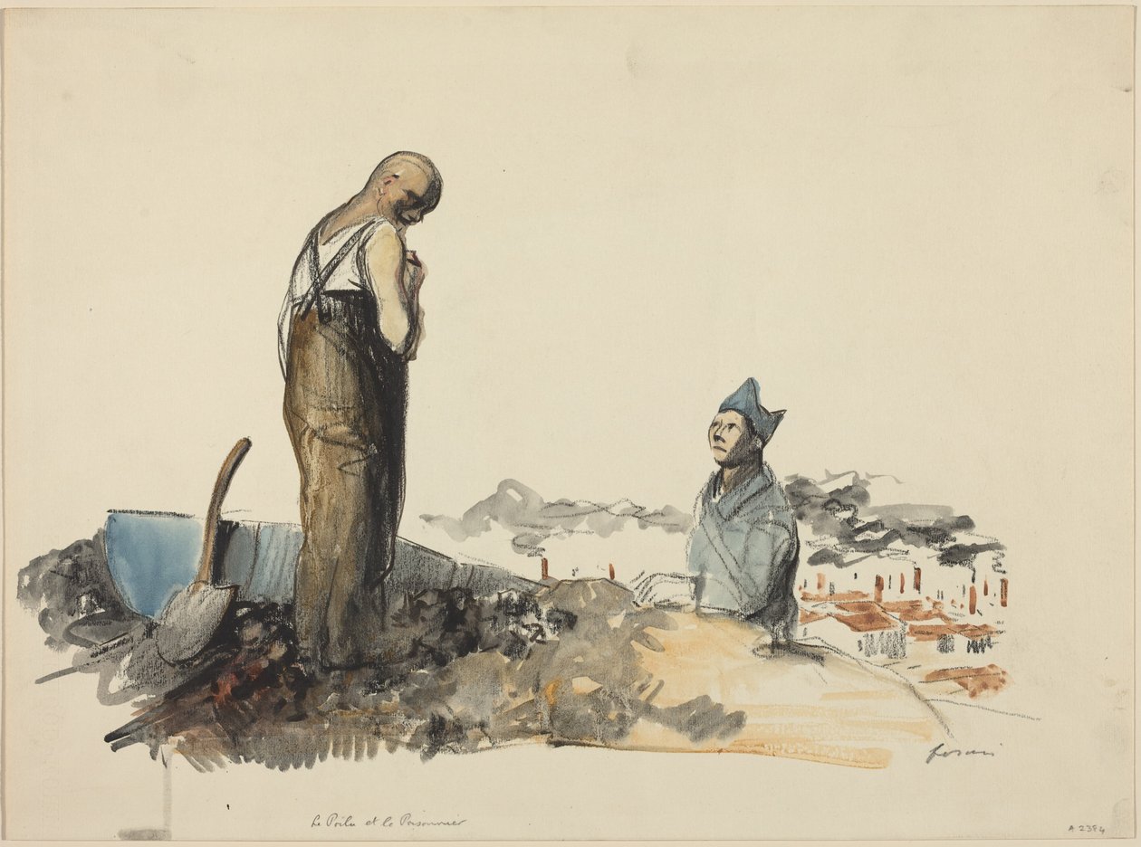 a) Le Poilu et Prisonnier (Poilu en gevangene) (voorkant); b) Studie van een gevangene (achterkant) door Jean-Louis Forain