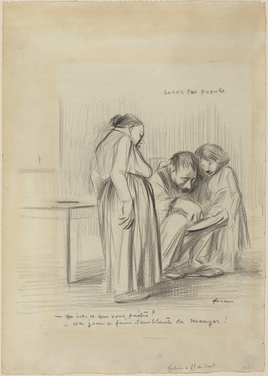 a) Spel voor het volk (voorkant); b) Mannenhoofd (achterkant) door Jean-Louis Forain