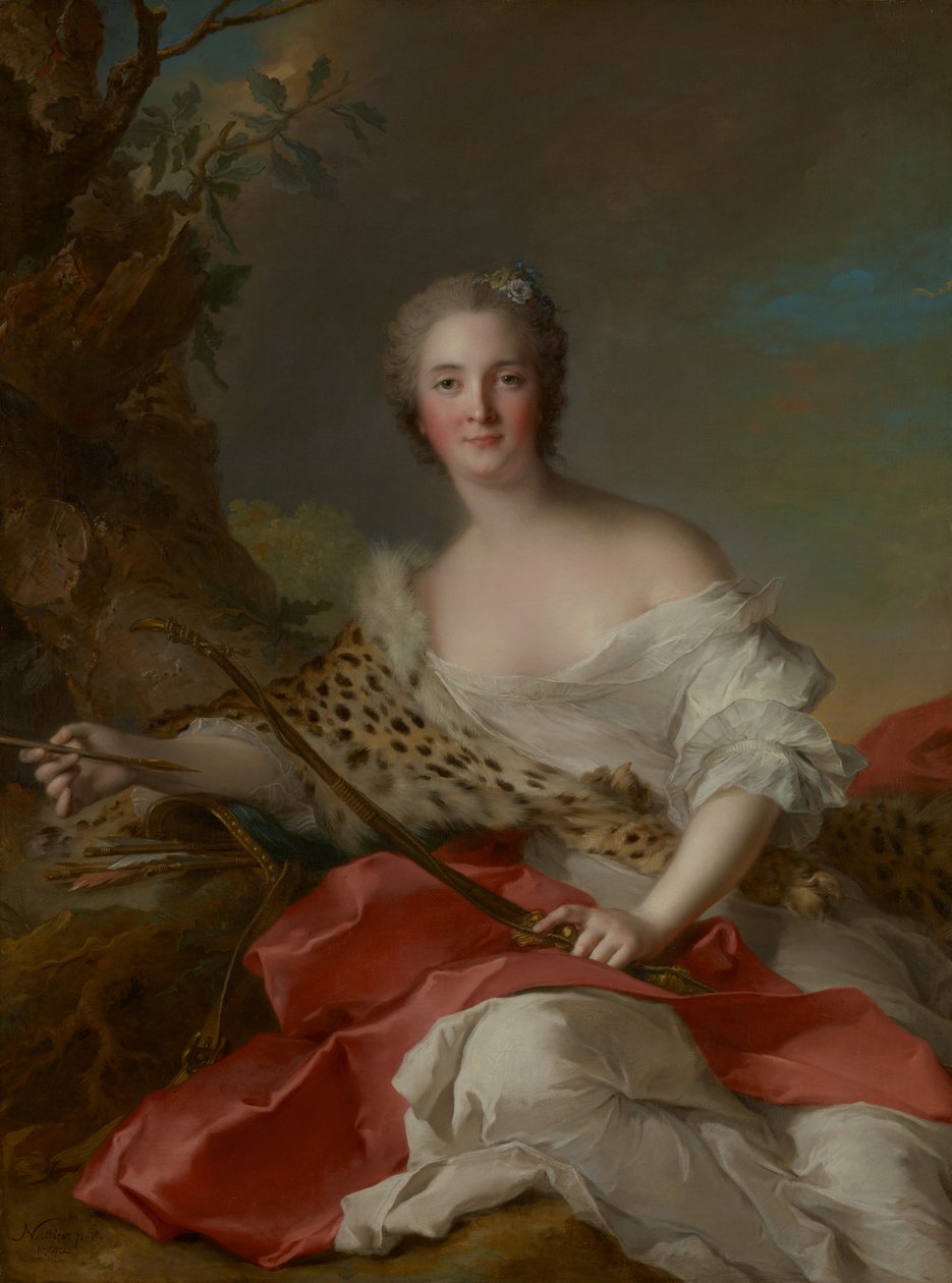 Portret van Madame Bonnier de la Mosson als Diana (Constance-Gabrielle-Magdeleine du Monciel de Lauraille) door Jean-Marc Nattier