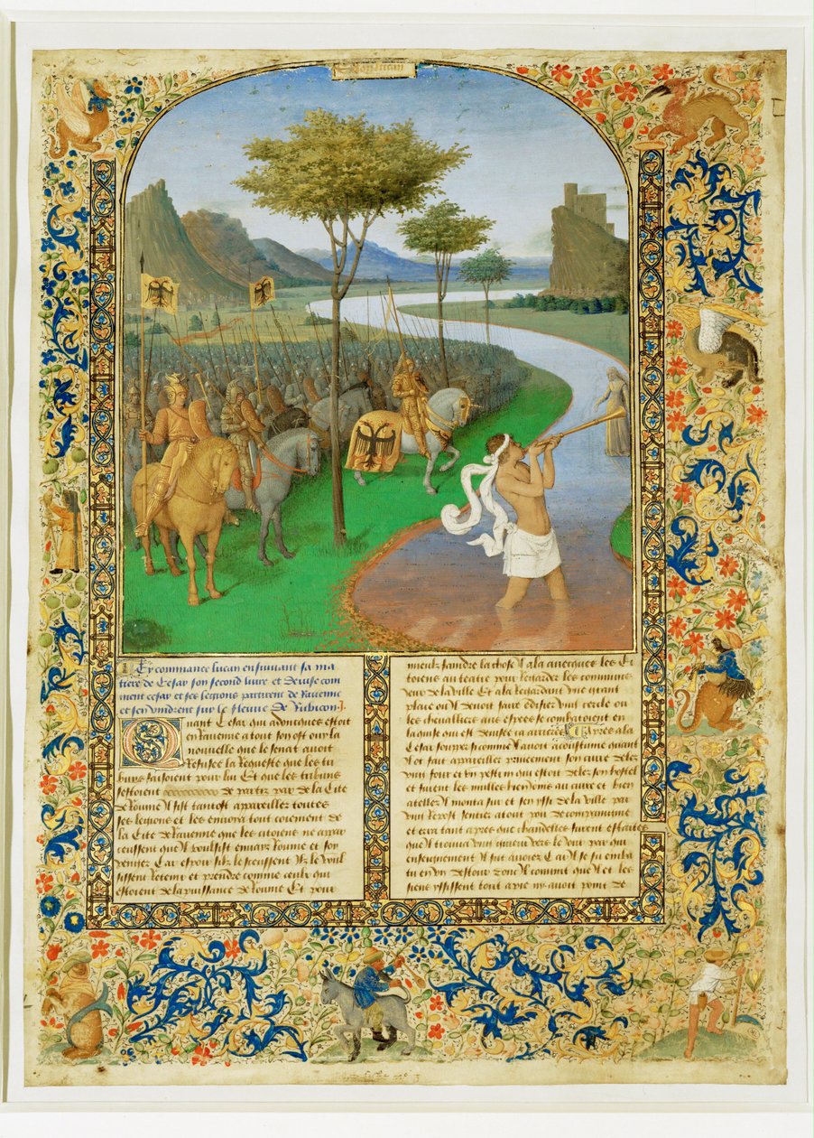 De passage van de Rubicon door Cesar-Caesar die de Rubicon oversteekt ... door Jean (style of) Fouquet