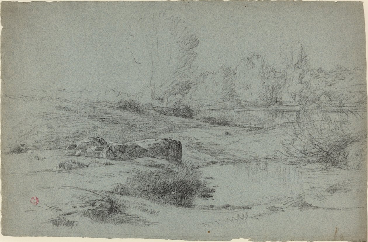 Een Rotsachtige Weide bij een Rivier door Jean Achille Benouville