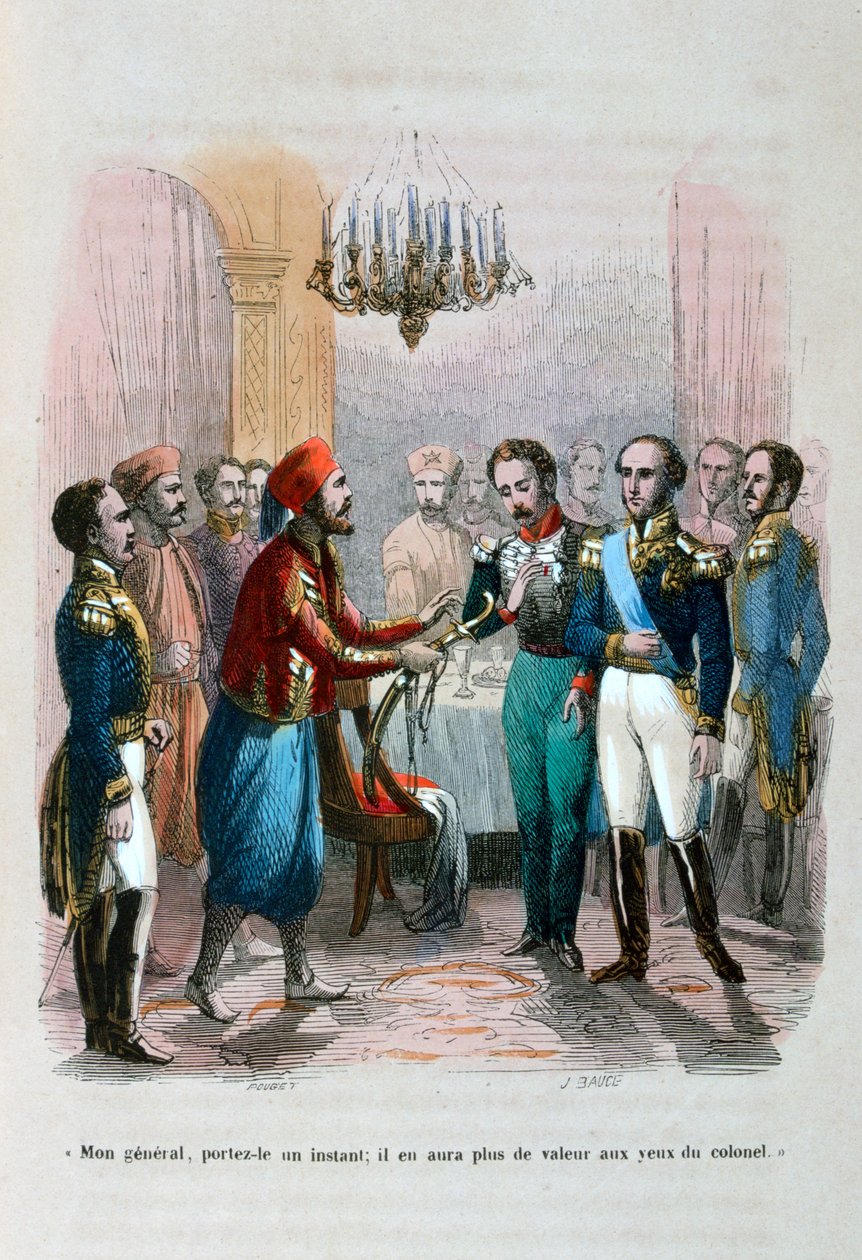Ontmoeting tussen Ibrahim Pacha en kolonel Faudoa, Egypte, 1828 door Jean Adolphe Beauce
