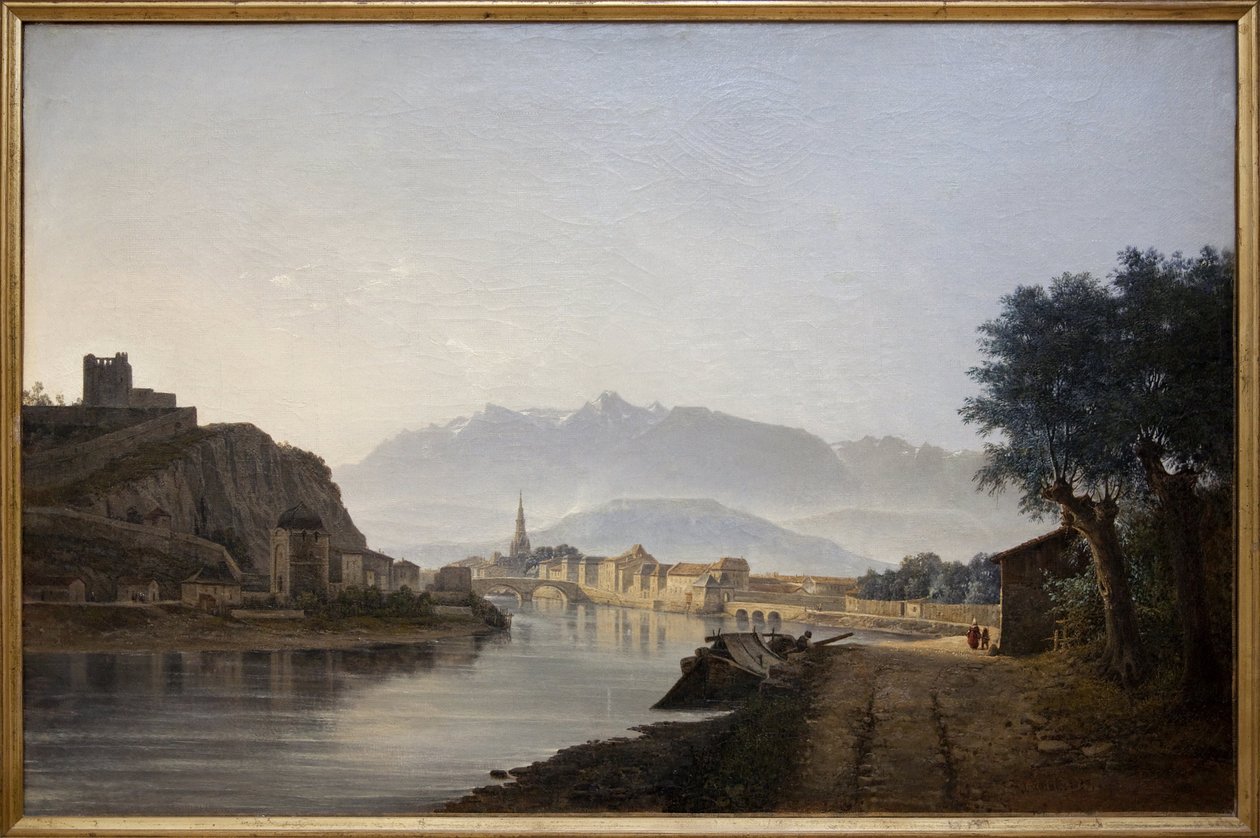 Uitzicht op Grenoble vanaf de Quai de la Graille door Jean Alexis Achard