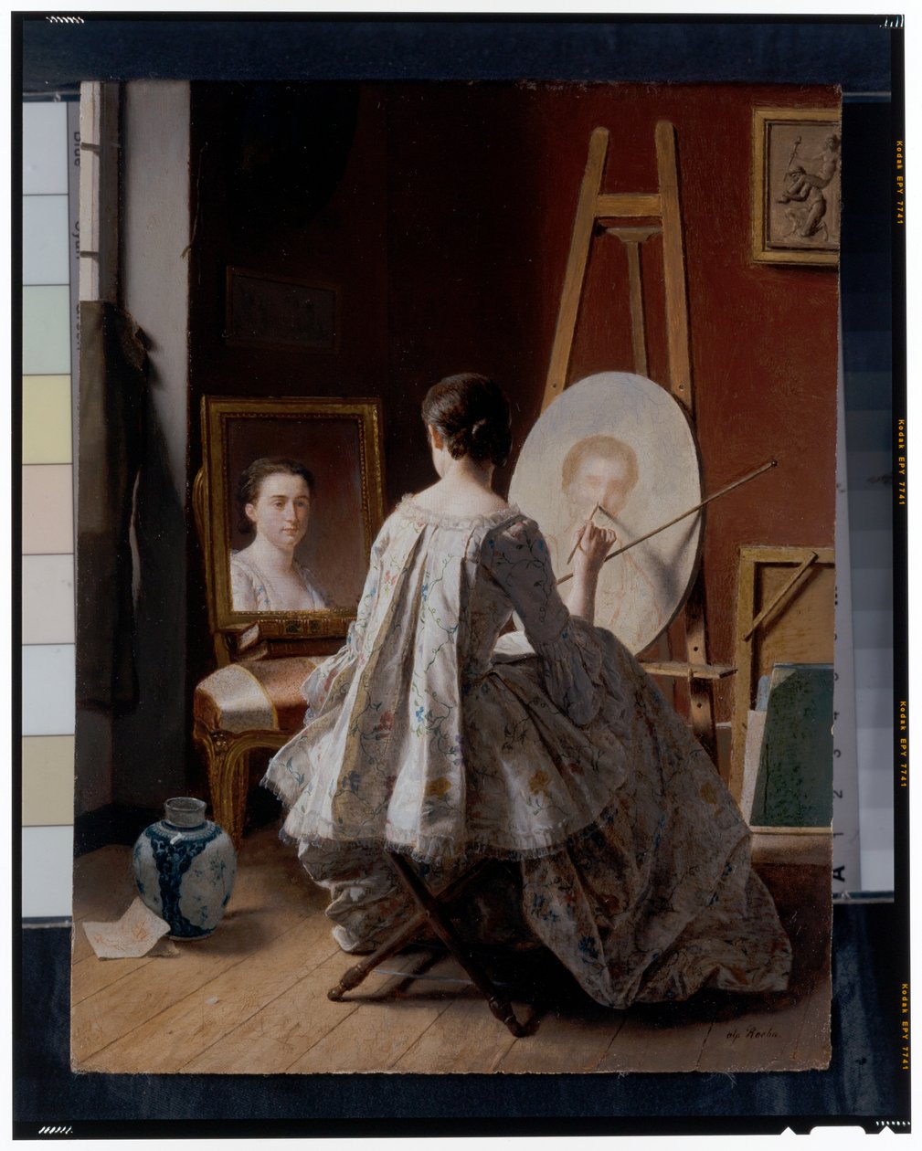 Portret van een kunstenaar die haar zelfportret schildert door Jean Alphonse Roehn