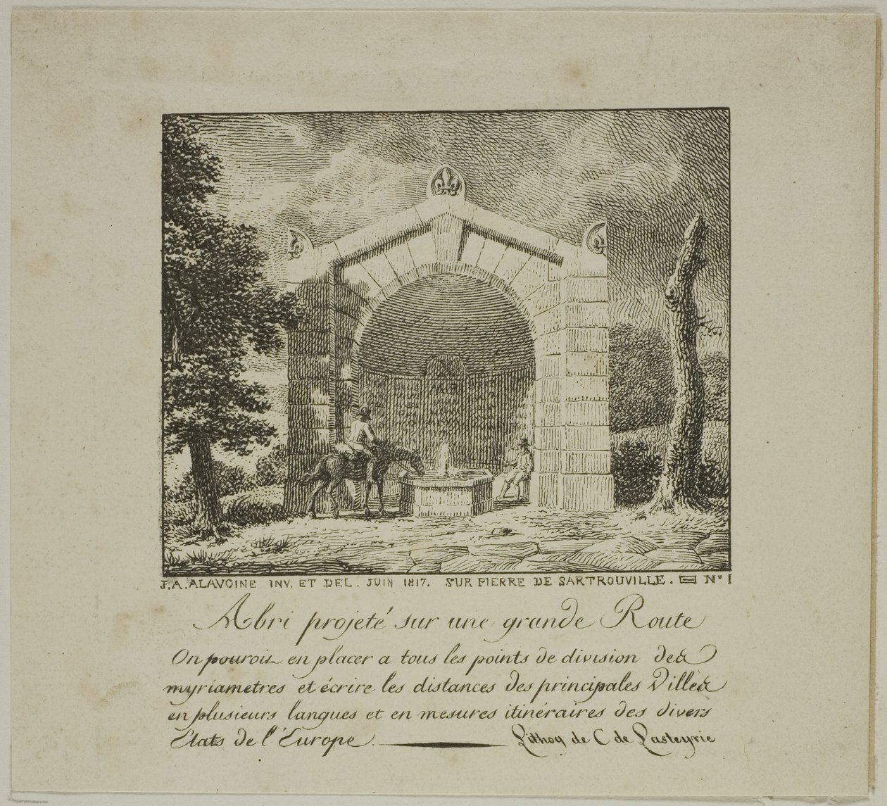 Project voor een schuilplaats langs een snelweg door Jean Antoine Alavoine
