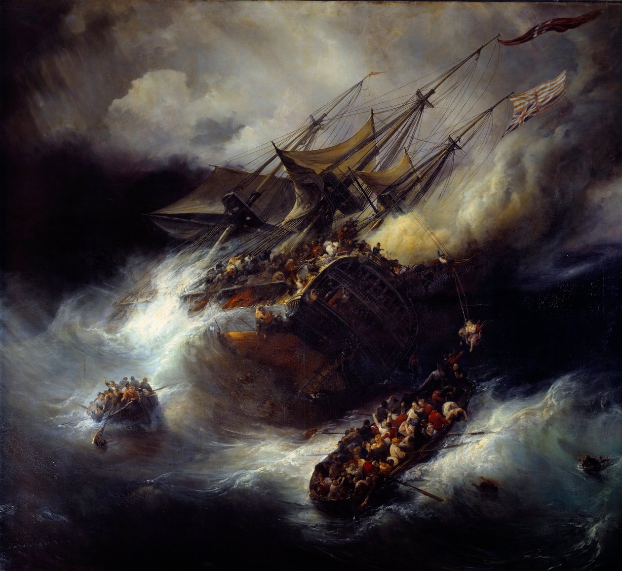 Brand van de Kent Zinken van een boot (1800) door Jean Antoine Theodore Gudin