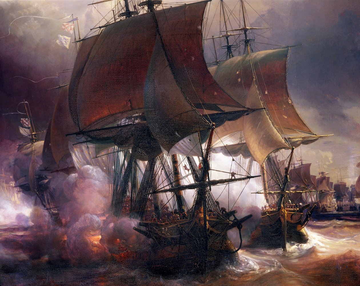 Zeeslag bij Ouessant tussen Franse en Britse vloot, 27 juli door Jean Antoine Theodore Gudin