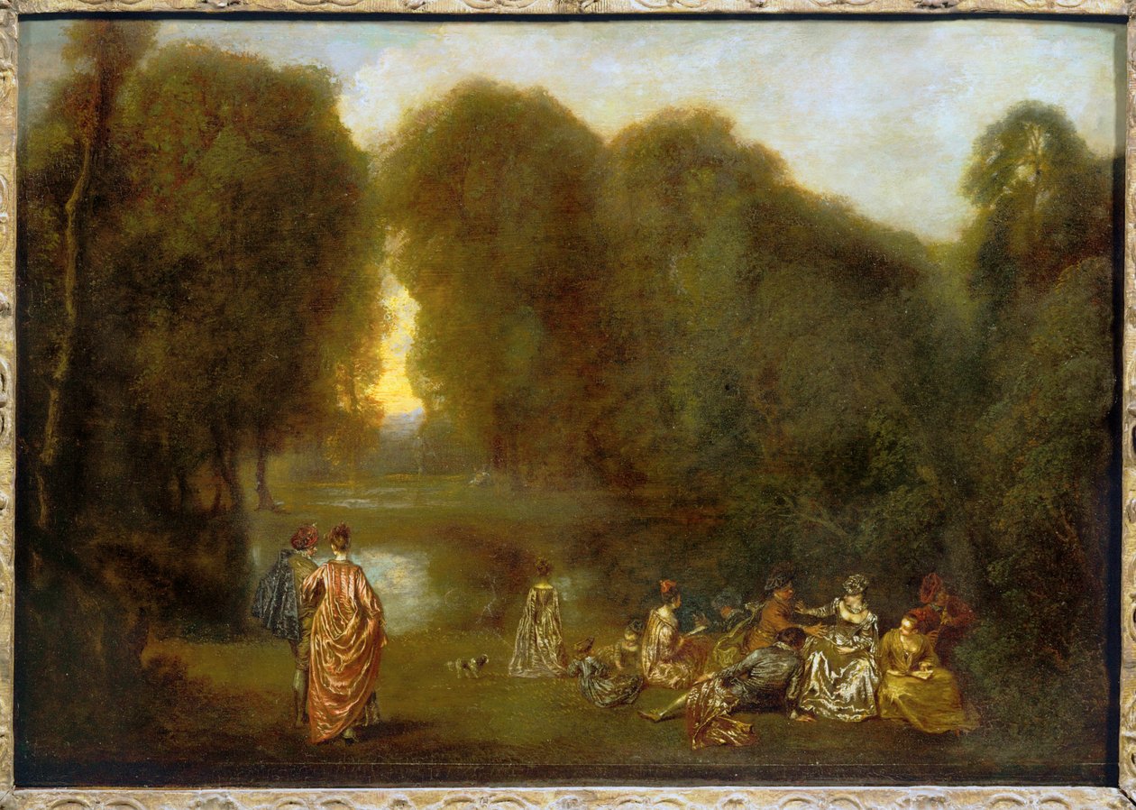 Geassembleerd in een park ... door Jean Antoine Watteau