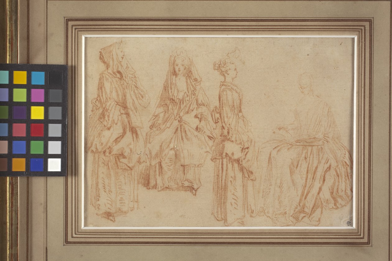 Vier dames door Jean Antoine Watteau