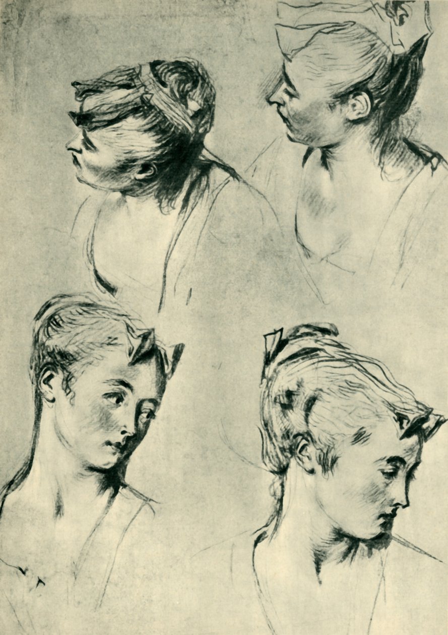 Vier studies van vrouwelijke hoofden, begin 18e eeuw, 1943 door Jean Antoine Watteau