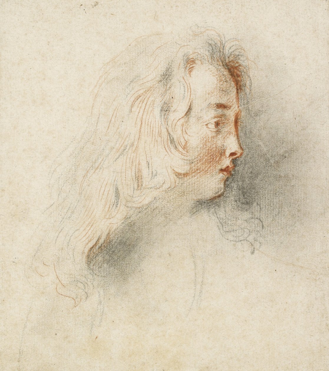 Hoofd van een Jongen in Profiel door Jean-Antoine Watteau