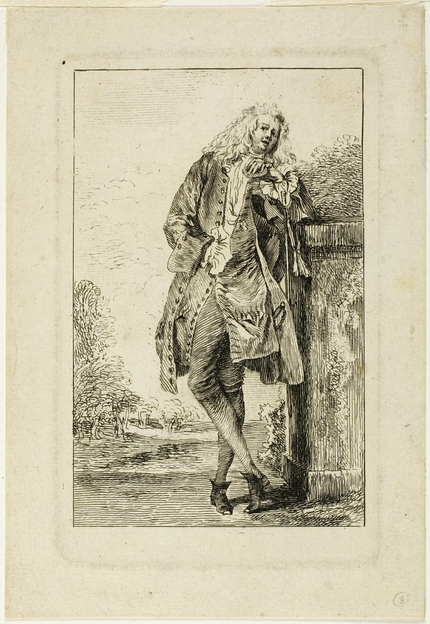 Staande man leunend op zijn elleboog door Jean Antoine Watteau