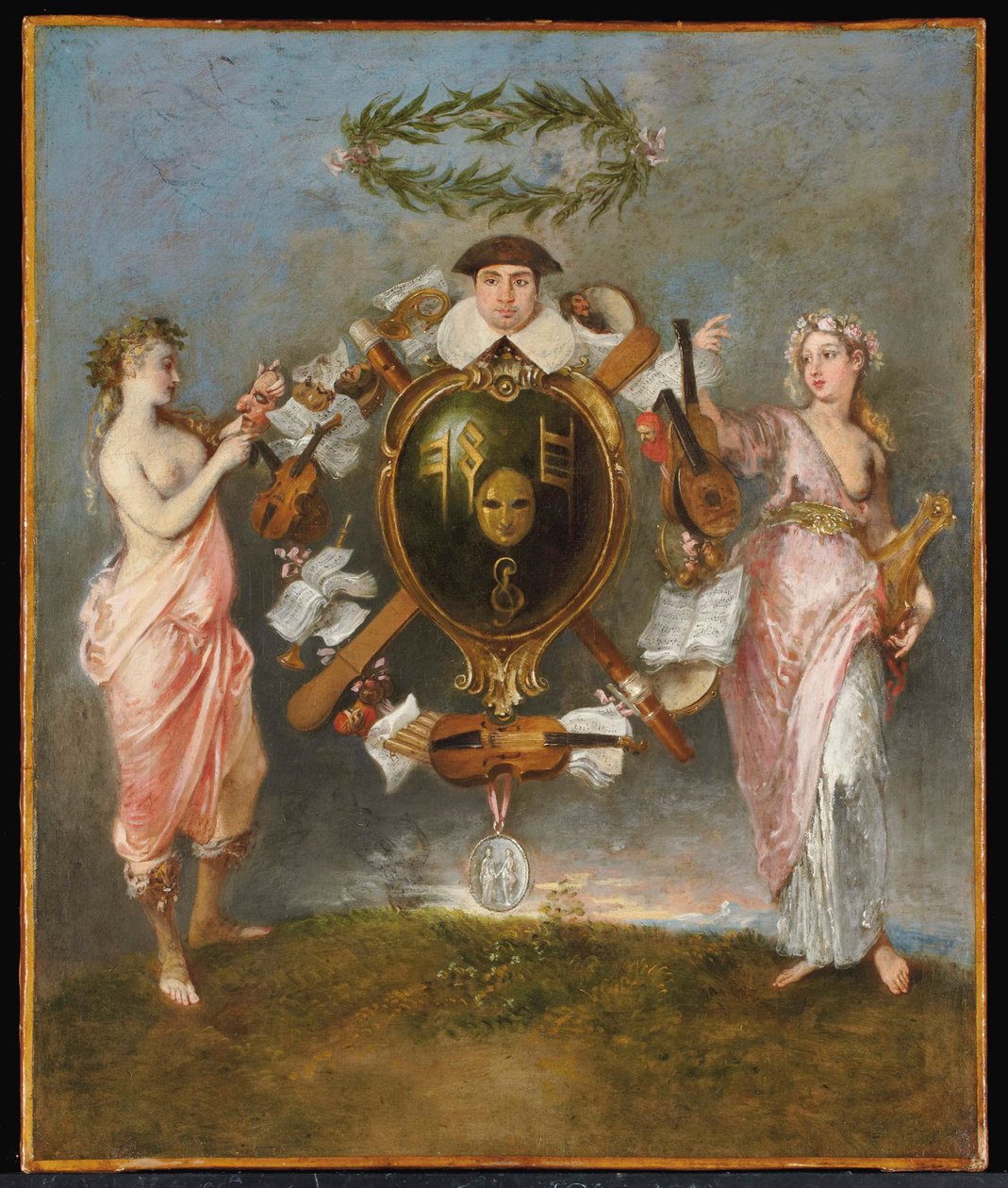 De vereniging van komedie en muziek door Jean Antoine Watteau