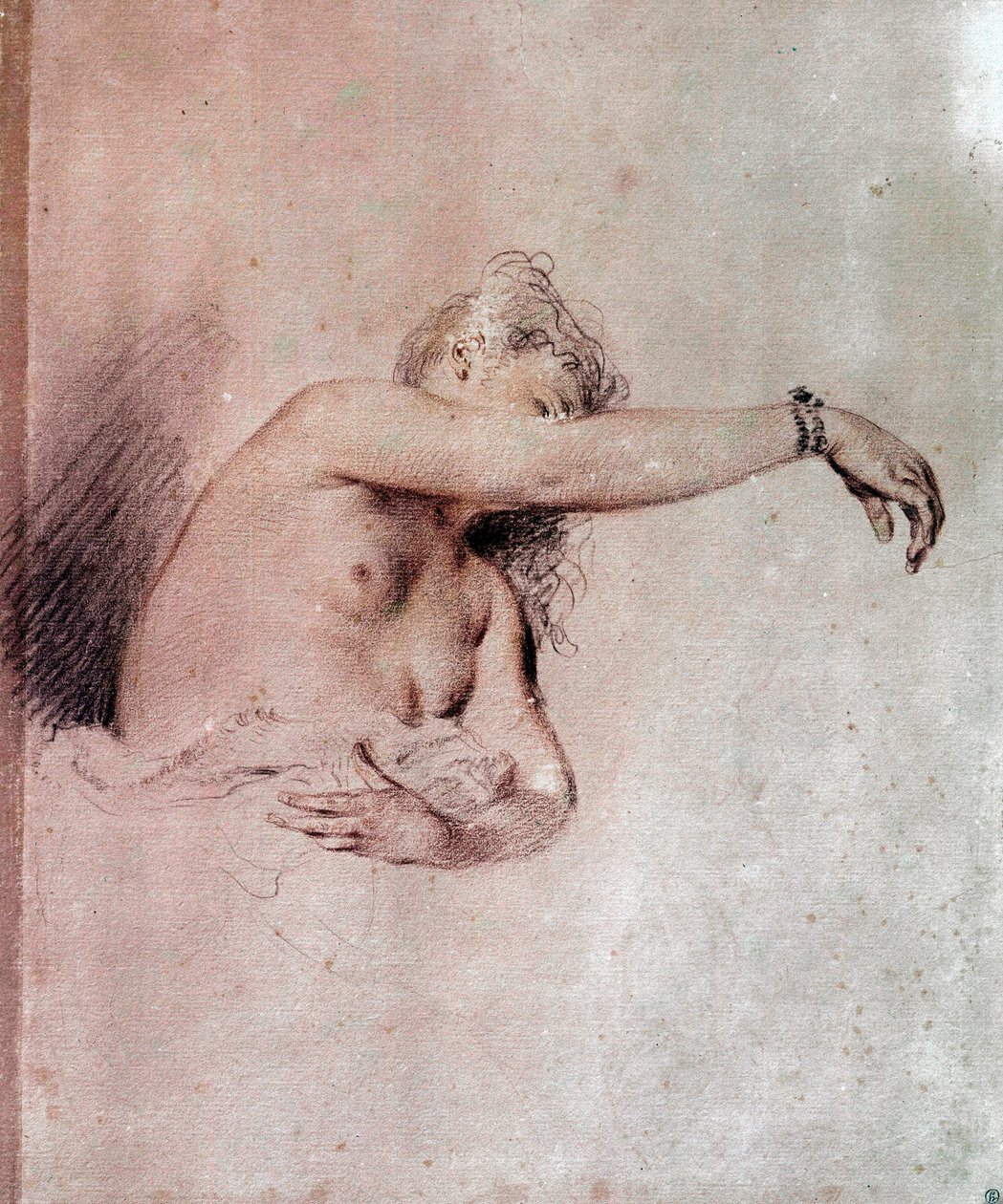 Naakte vrouw, arm omhoog door Jean Antoine Watteau