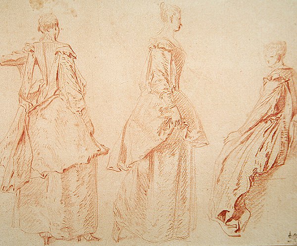 Drie Vrouwen, Een Zittend aan de Rechterkant door Jean Antoine Watteau