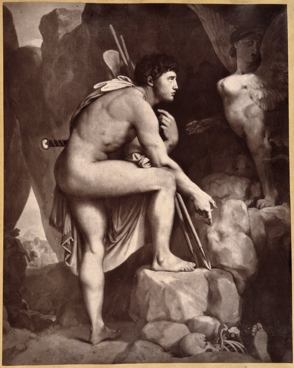 Oedipus met Sfinx volgens Ingres door Jean Auguste Dominique (after) Ingres