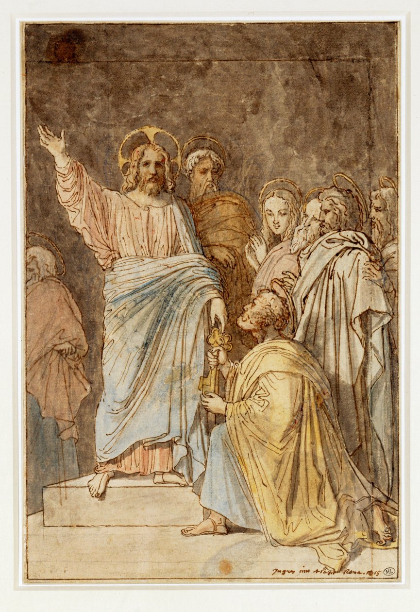 Christus overhandigt de sleutels aan Petrus. Gedateerd 1815 ... door Jean Auguste Dominique Ingres