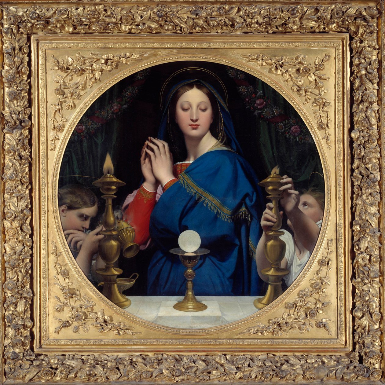 De maagd die de hostie aanbidt door Jean Auguste Dominique Ingres