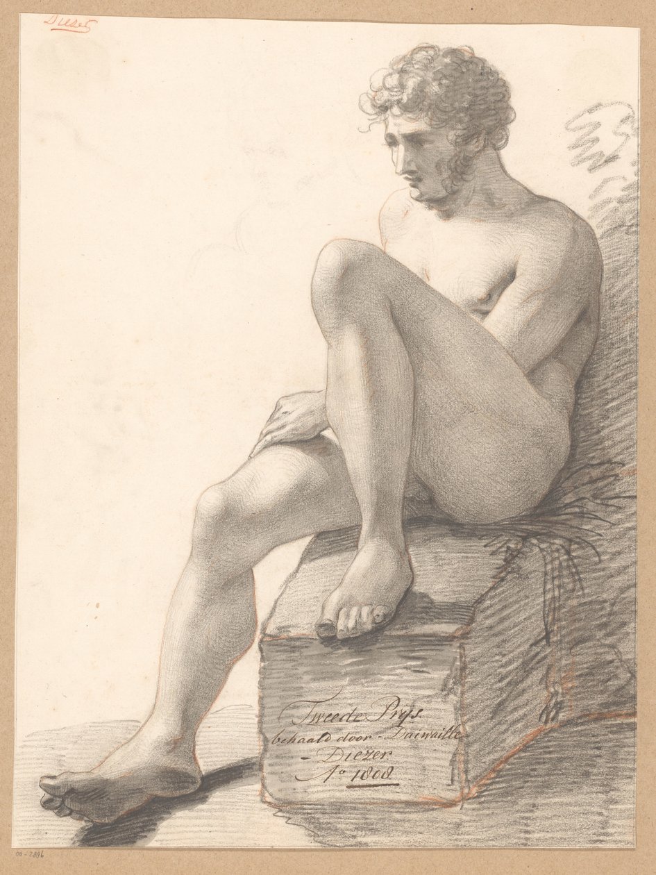 Zittend mannelijk naakt, van voren gezien (2e prijs 1808) door Jean Augustin Daiwaille