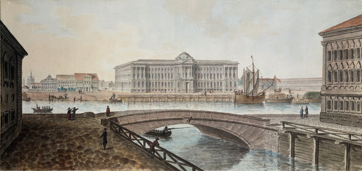 Uitzicht op de Academie voor Schone Kunsten vanaf de Neva in Sint-Petersburg door Jean Balthazard de la Traverse