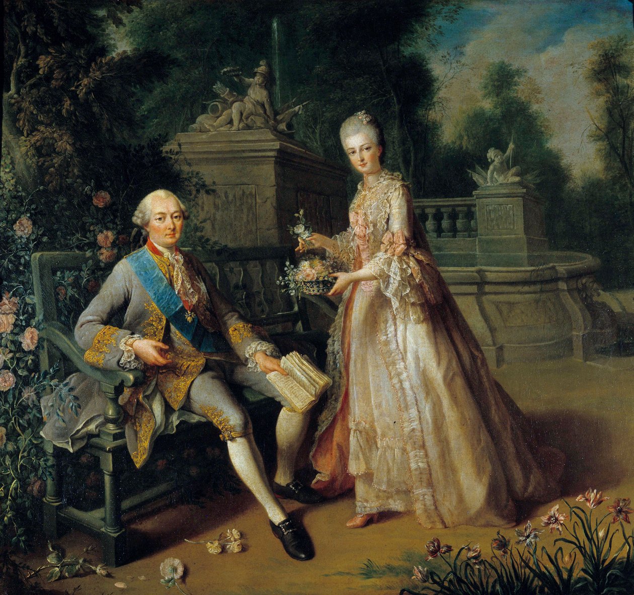 Louis Jean Marie de Bourbon, hertog van Penthievre (1725-1793) en zijn dochter Louise Adelaide (1753-1821) door Jean Baptiste Charpentier