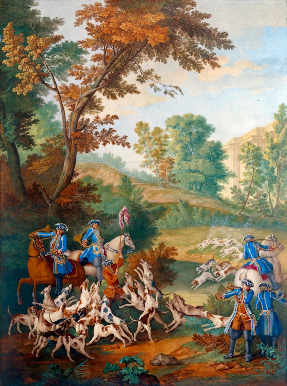 Plaquette die de jachten van Lodewijk XVI (1754-1793) afbeeldt door Jean Baptiste (after) Oudry