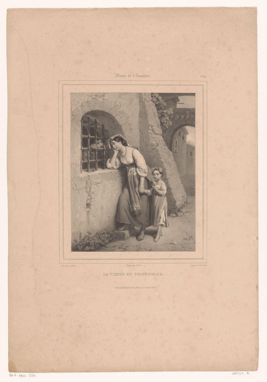 Vrouw en kind bezoeken een gevangene door Jean Baptiste Adolphe Lafosse