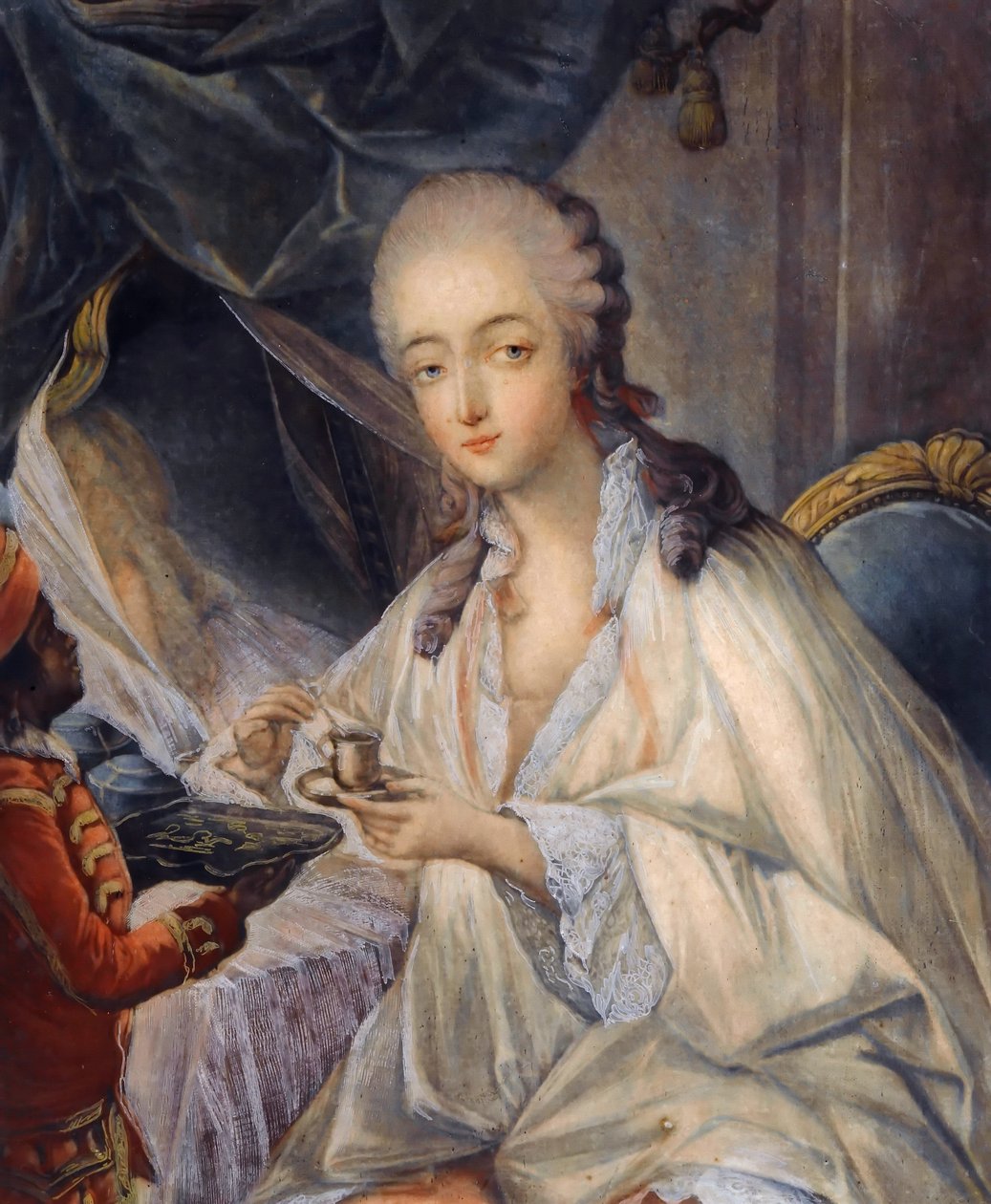 Jeanne Bécu, gravin Du Barry 1743-1793 met een kopje koffie door Jean Baptiste André Gautier Dagoty