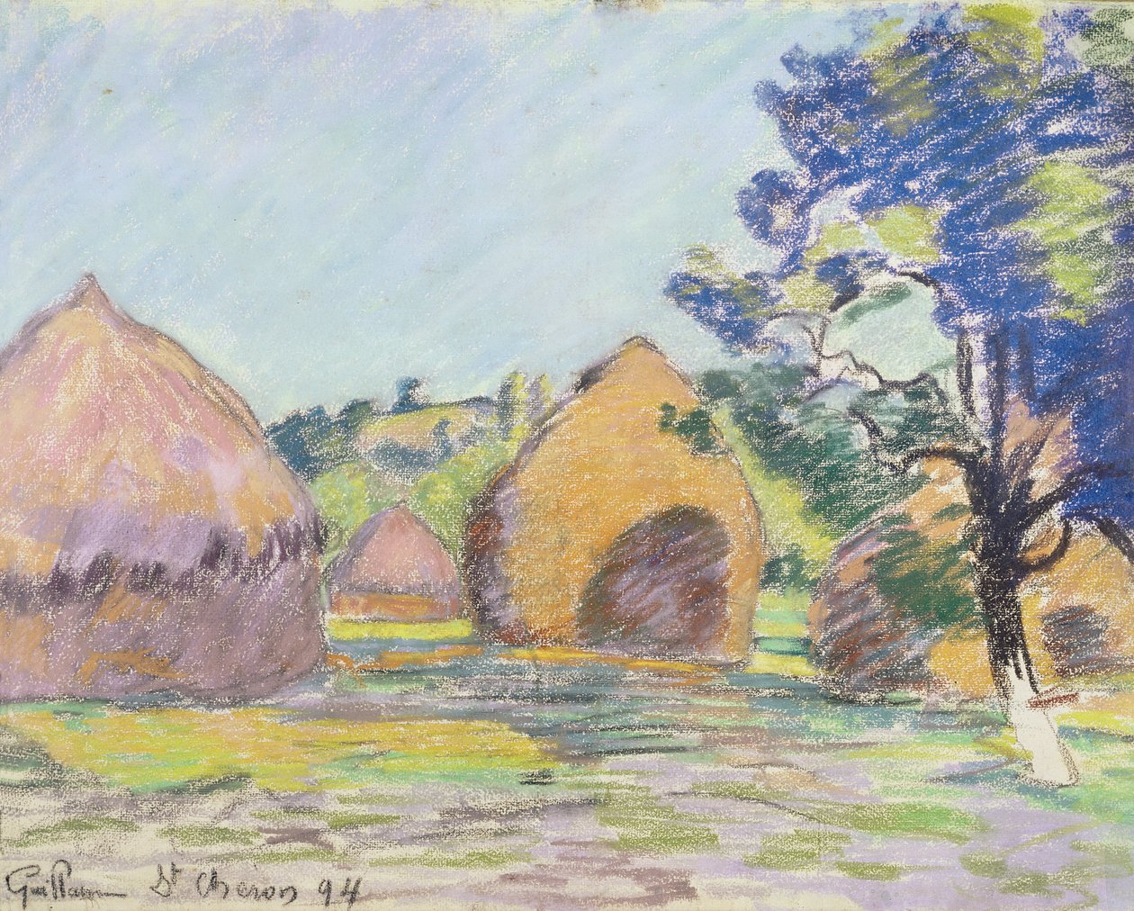 Hooibergen in Saint-Cheron door Jean Baptiste Armand Guillaumin