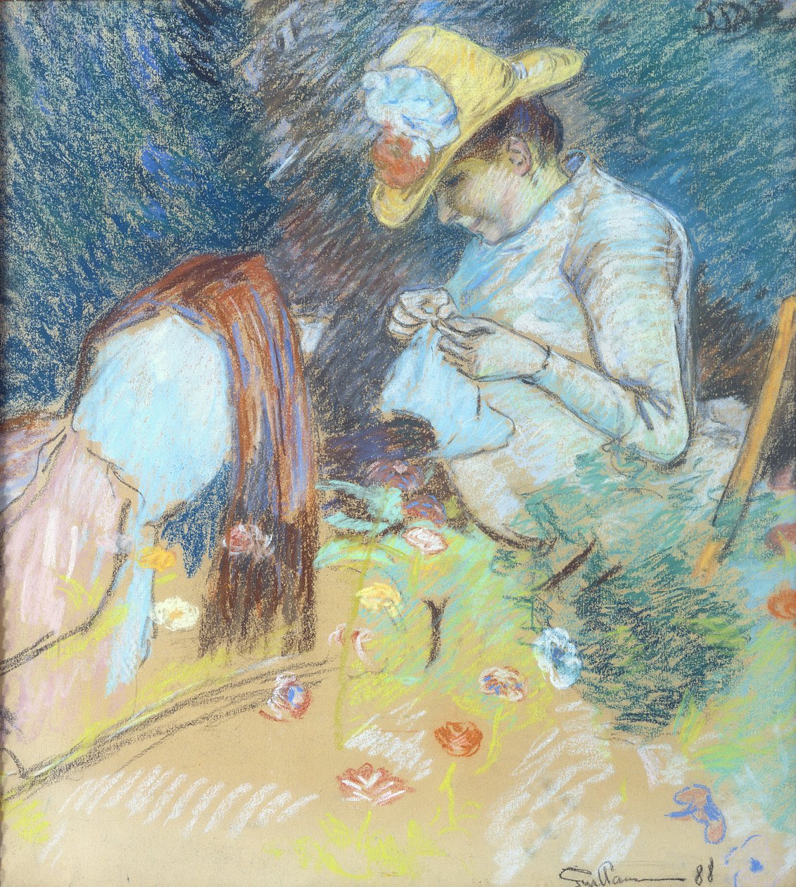 Madame Guillaumin naait, 1888 door Jean Baptiste Armand Guillaumin