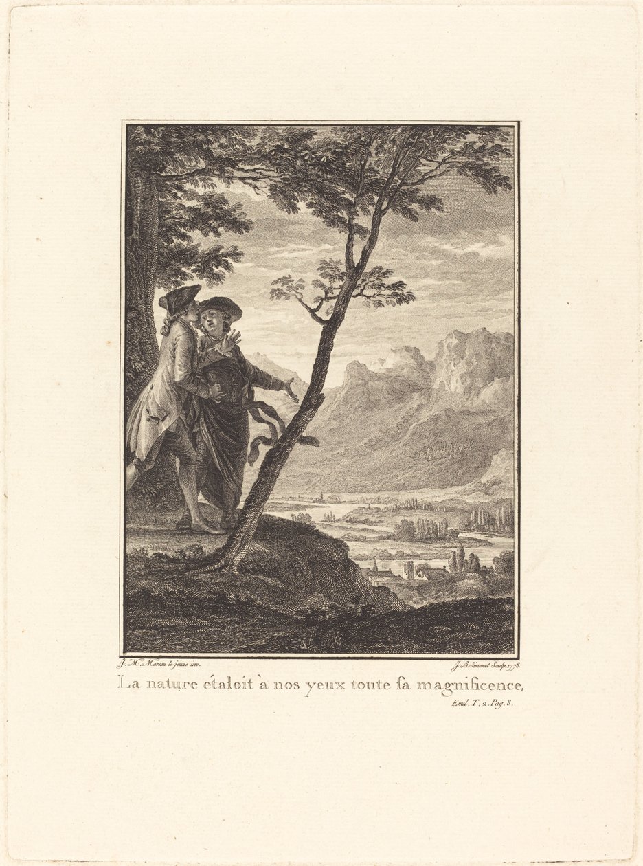 De natuur toonde ons al haar pracht door Jean Baptiste Blaise Simonet after Jean Michel Moreau