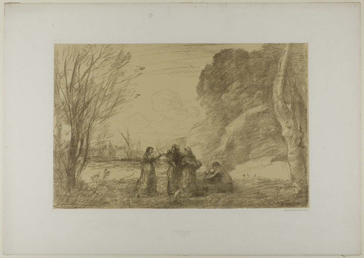 Een Familie in Terracina door Jean Baptiste Camille Corot