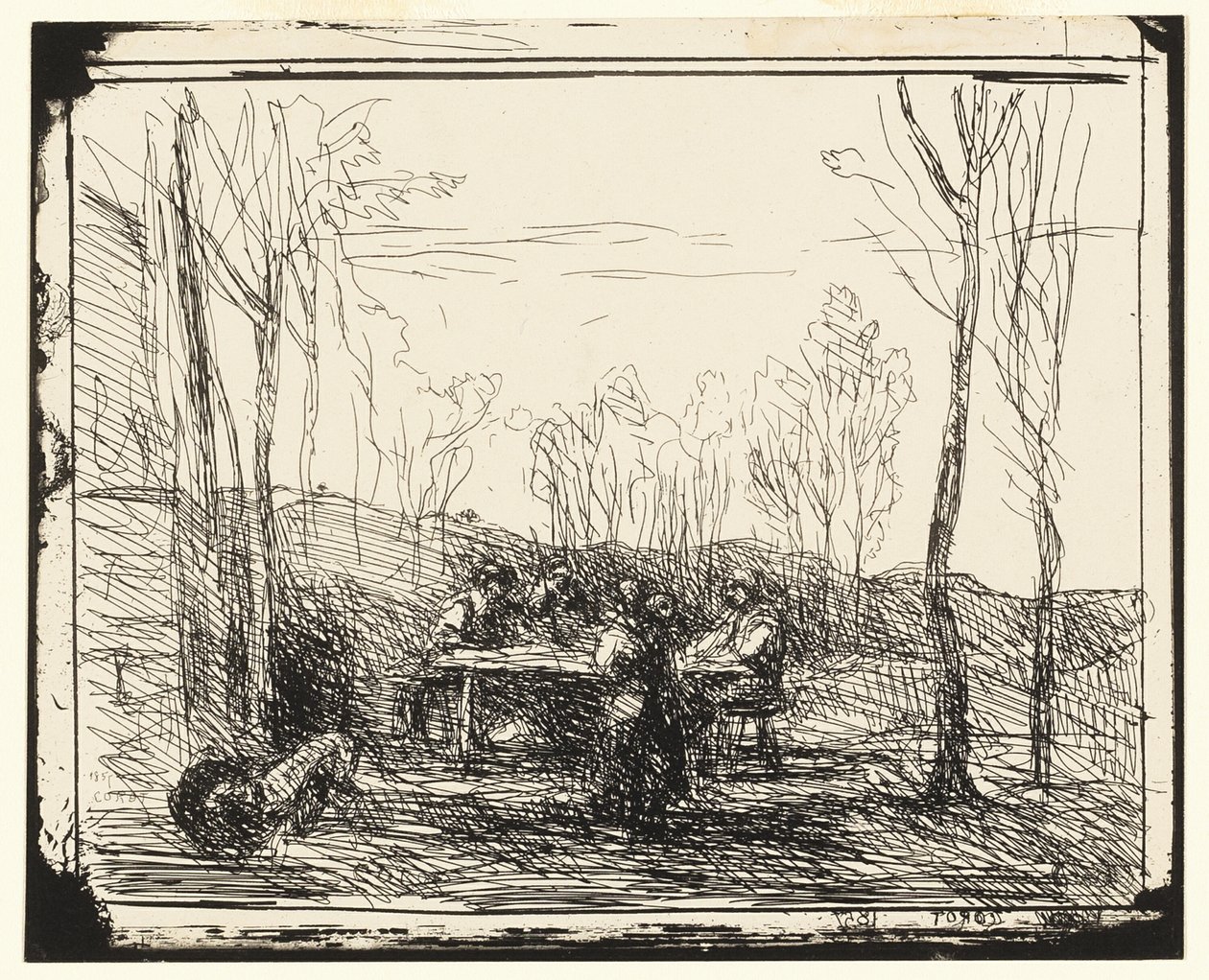 Een Picknick in de Open Plek door Jean Baptiste Camille Corot