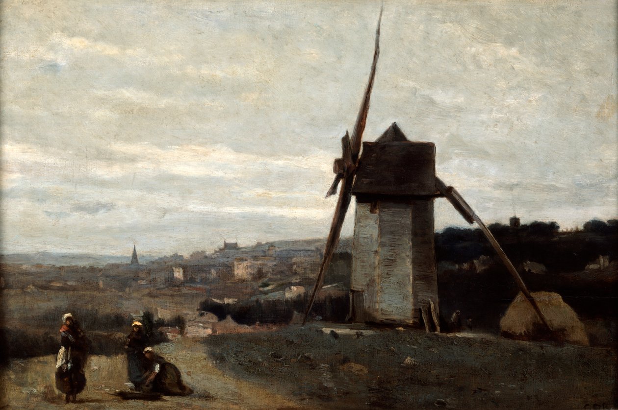 Een Windmolen, Etretat, 19e eeuw door Jean Baptiste Camille Corot